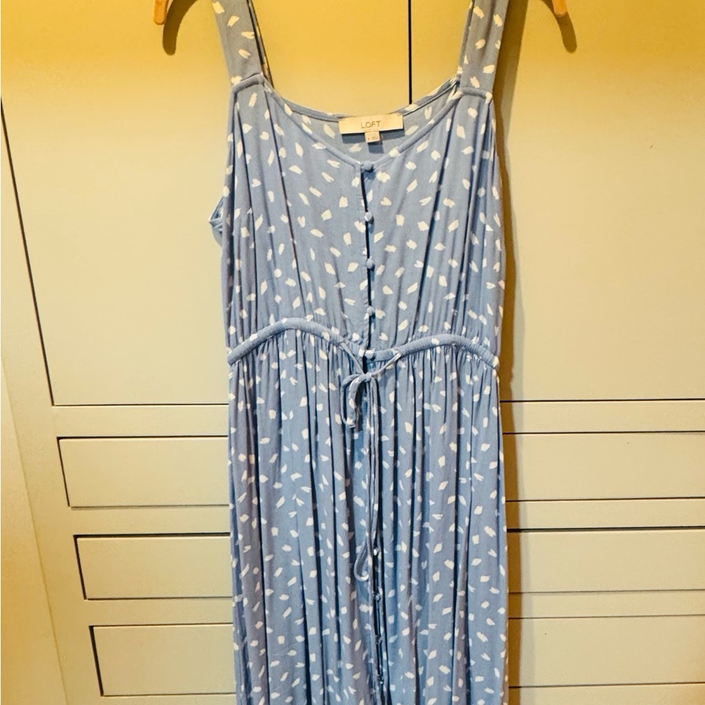 LOFT Blue Sleeveless Dress with White Pattern